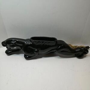 Vintage Black Ceramic Panther Lamp Planter Art Deco Style 21"X4"